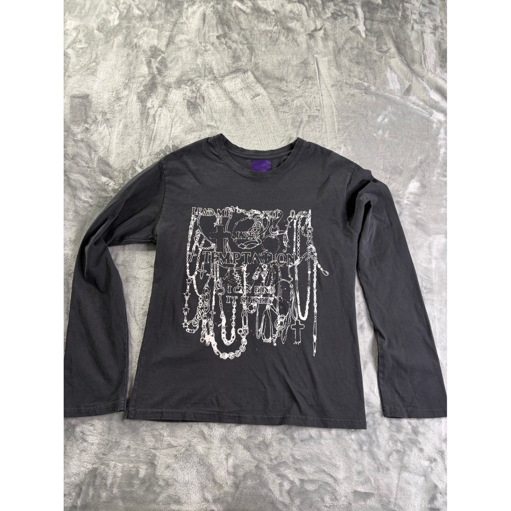 Handmade. Lead Me Not Into Temptation Men's T-Shirt L Black White Screen Print